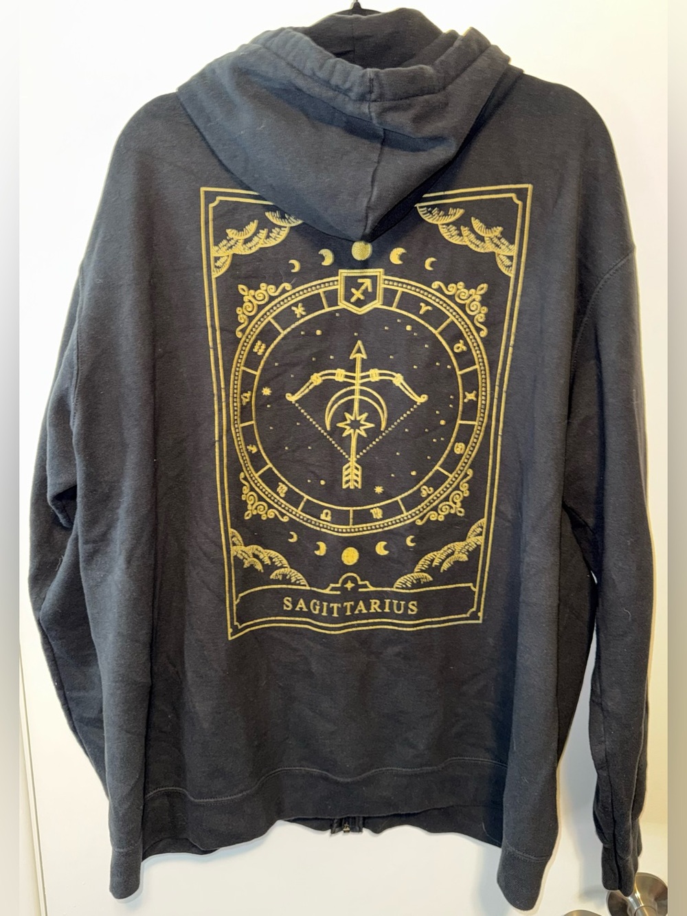 Black Sagittarius Graphic Hoodie with Gold Print